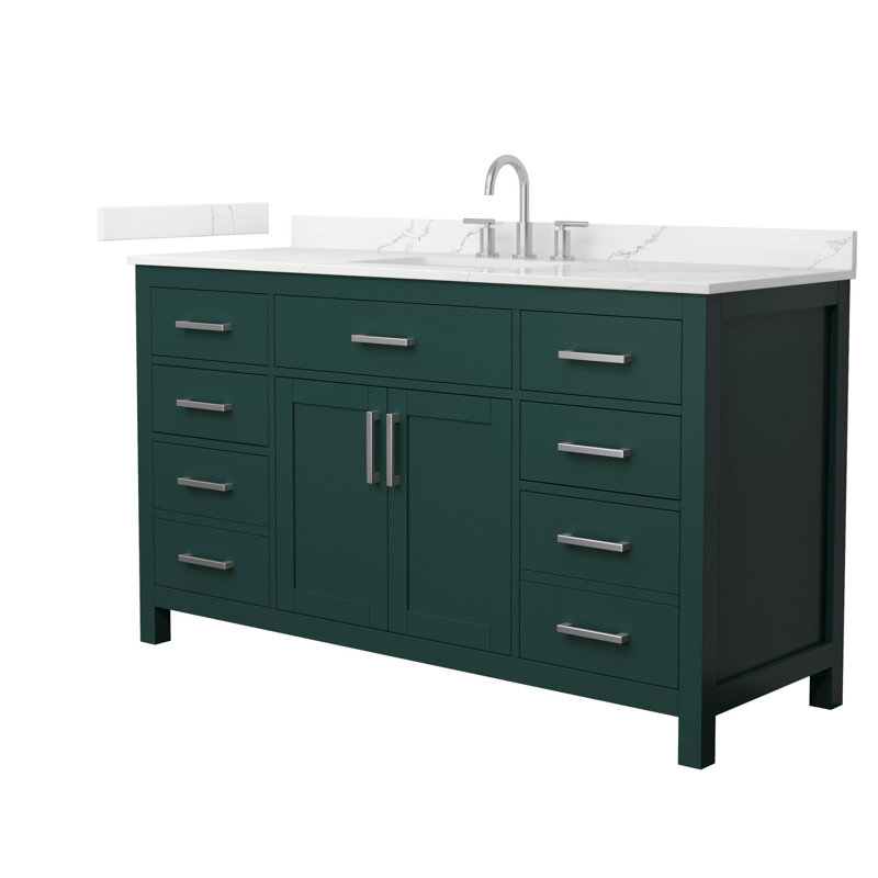 Beckett 60" Freestanding Single Bathroom Vanity with Quartz Top, Brushed Gold, White Quartz, Green