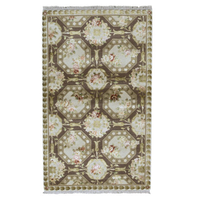Tapis noisette et crème de haute qualité noué à la main