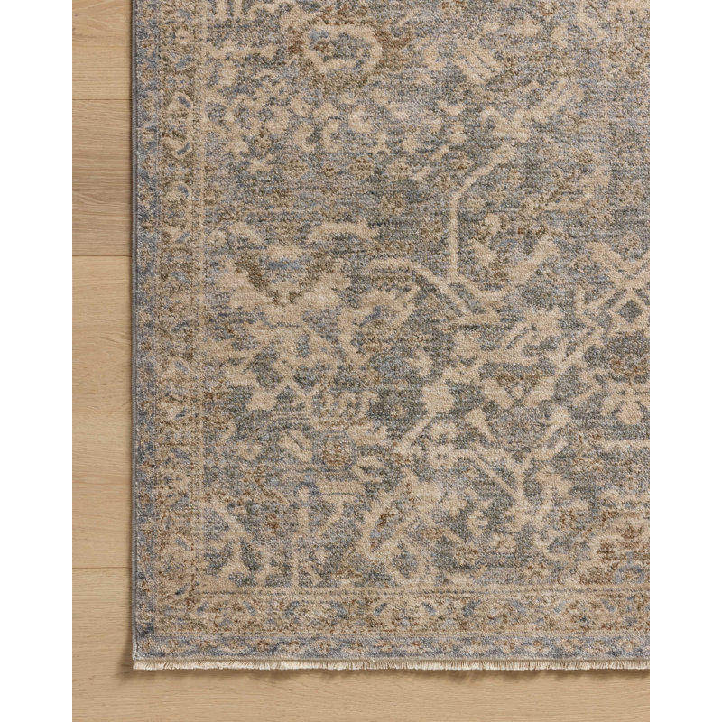 Junie Blue and Natural Rectangular Area Rug with Fringe