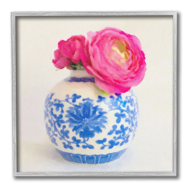 Fleurs roses et vases ornés, estampe numérique par GraffiTee Studios, Estampe numérique Farmhouse, H 17 po x l 17 po