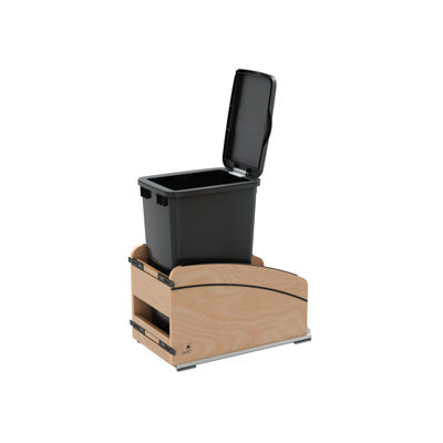 Craftsman Collection Single Black 50 Qt. Solid Maple Bottom Mount Pullout Waste Container w/ Black Accents, (1) Lid and BLUM Soft-Close Slides for 15" Base Cabinets