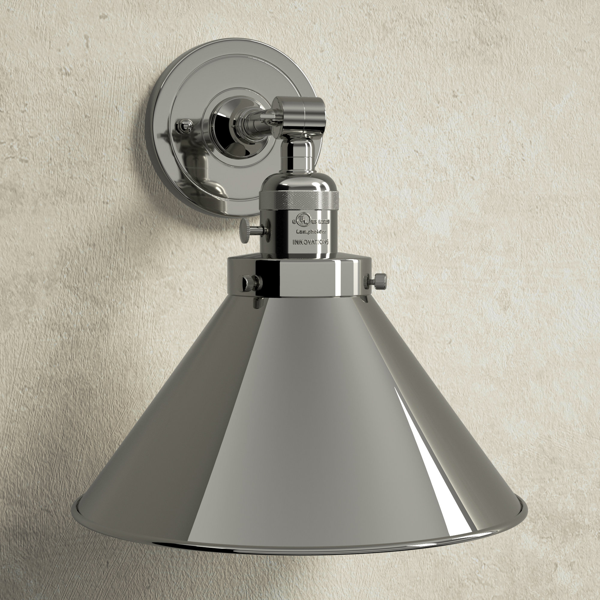 Dillon 1 - Light Dimmable Armed Sconce, Polished Nickel, Polished Nickel, 60 W Incandescent Vintage Dimmable Bulb