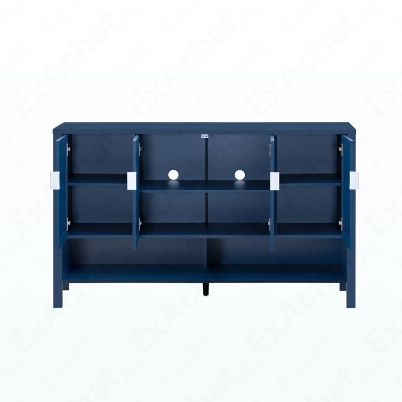 55.1'' 4-Door Storage Sideboard - Adjustable Shelves & Double Hooks For Multi-Scene, Navy Blue