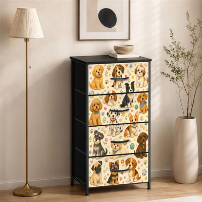 Commode à 4 tiroirs pour la chambre à coucher Adorable chiot plusieurs races Éléments ludiques Petite commode pour vêtements