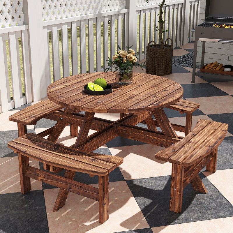 8 - Person Wood Patio Dining Set with Round Table