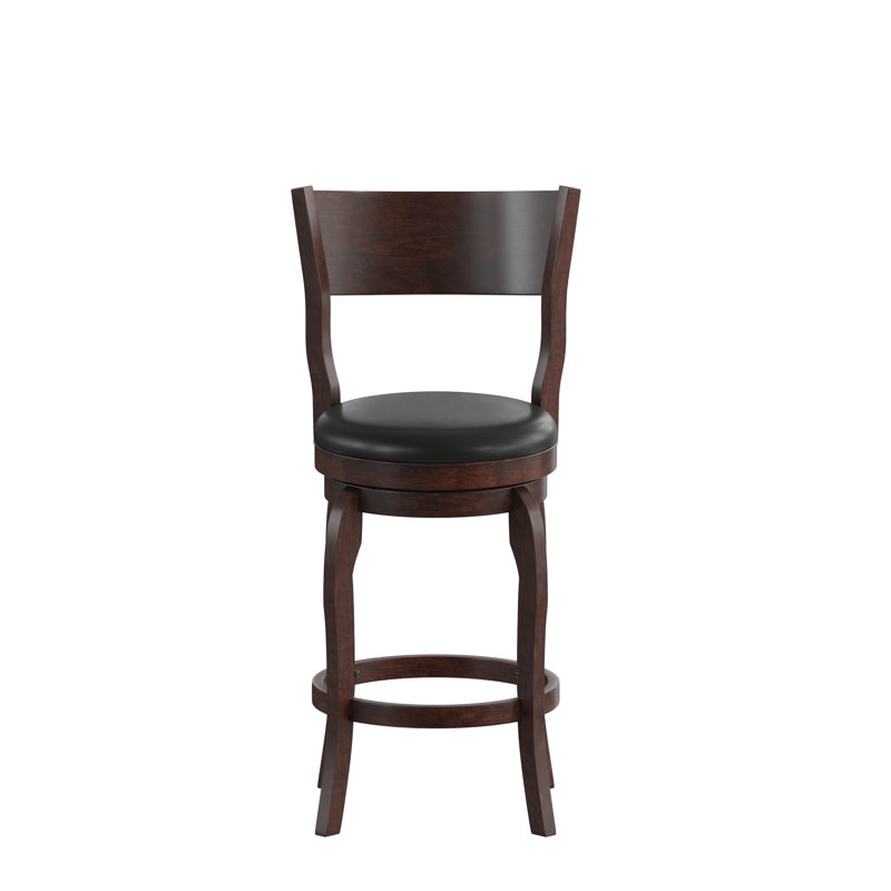 Carenza Upholstered Counter Stool, Counter Stool (25” Seat Height), Black Faux Leather/Espresso Frame