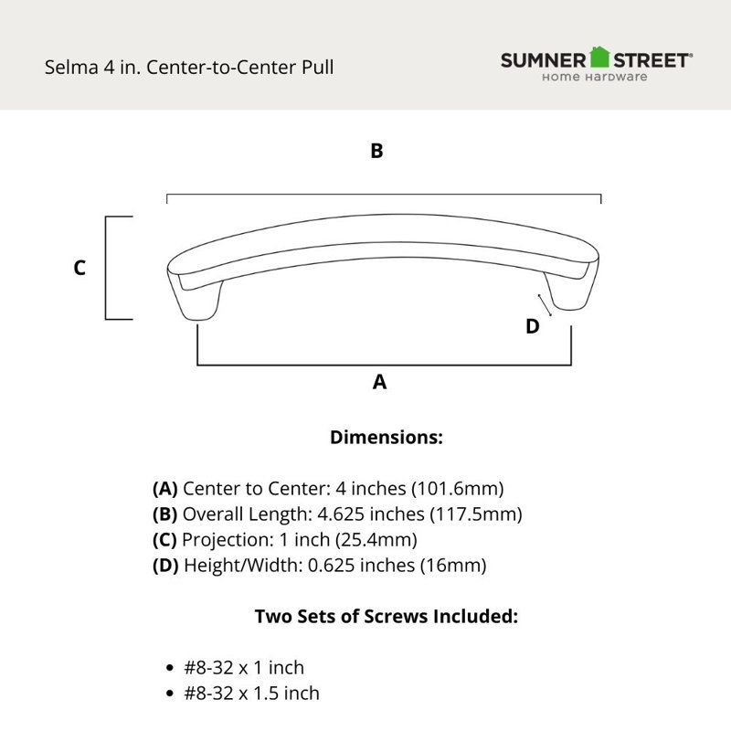 Selma 4" Center to Center Oil Rubbed Bronze Arch Drawer Pull, Oil Rubbed Bronze, 4"