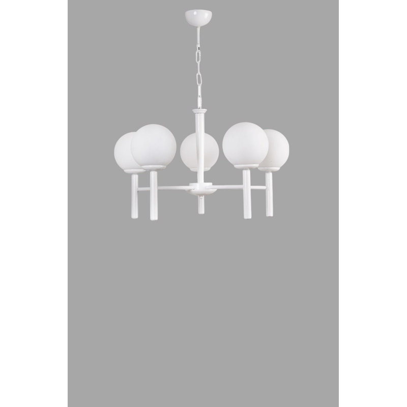 Lustre élégant en métal avec capuchon en verre, hauteur réglable 29,5 pouces | Plaque de base de diamètre 5,9 po x 5,9 po | 5 x douilles E27 de 40 W maximum | Finition blanche élégante | pour la décoration de la salle à manger, du salon ou du vestibule