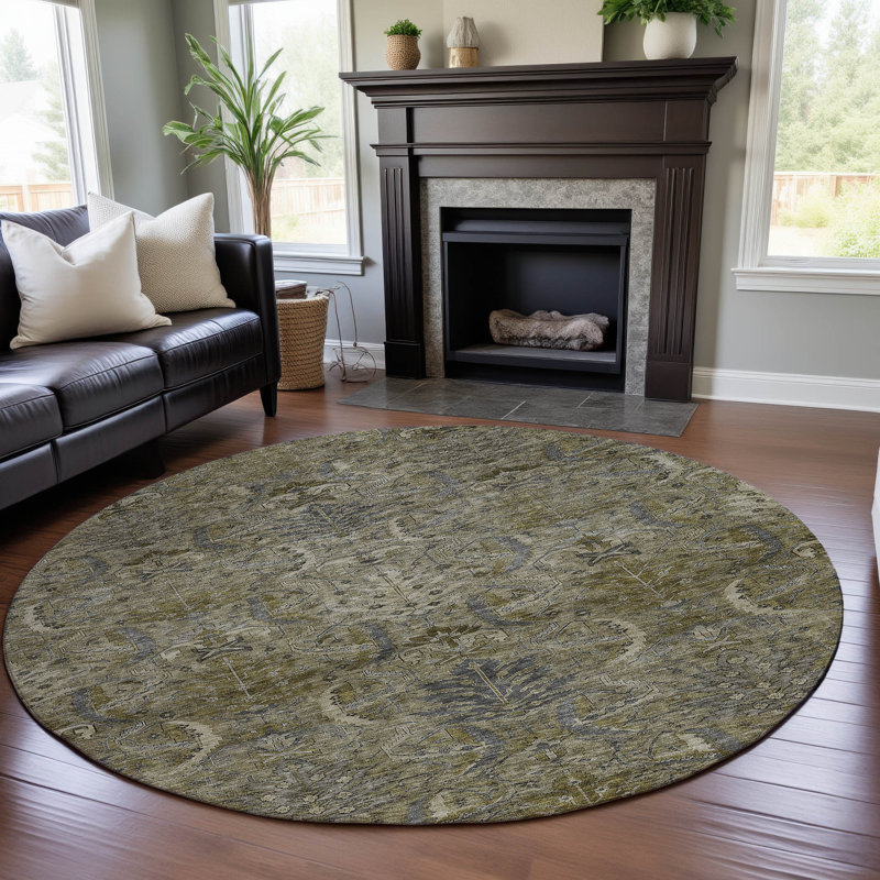 Premium Machine Washable Jamestown AMF1082 Damask Rug, Round 8'
