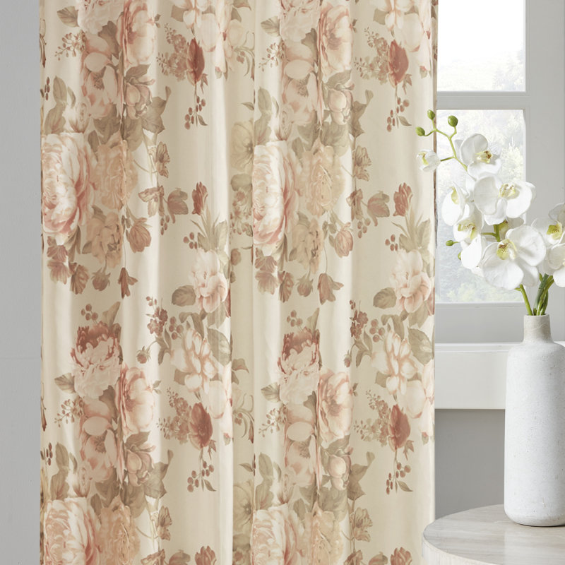 Gray Floral Sheer Rod Pocket and Back Tab Curtain Panel