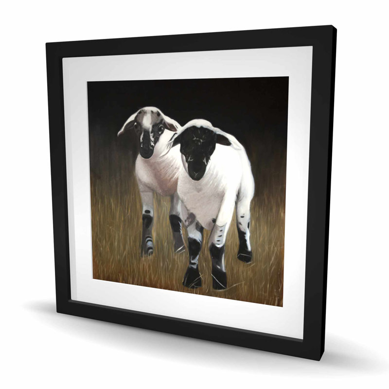 Two Lambs Beige Rustic Framed Matted Print for Home Decor