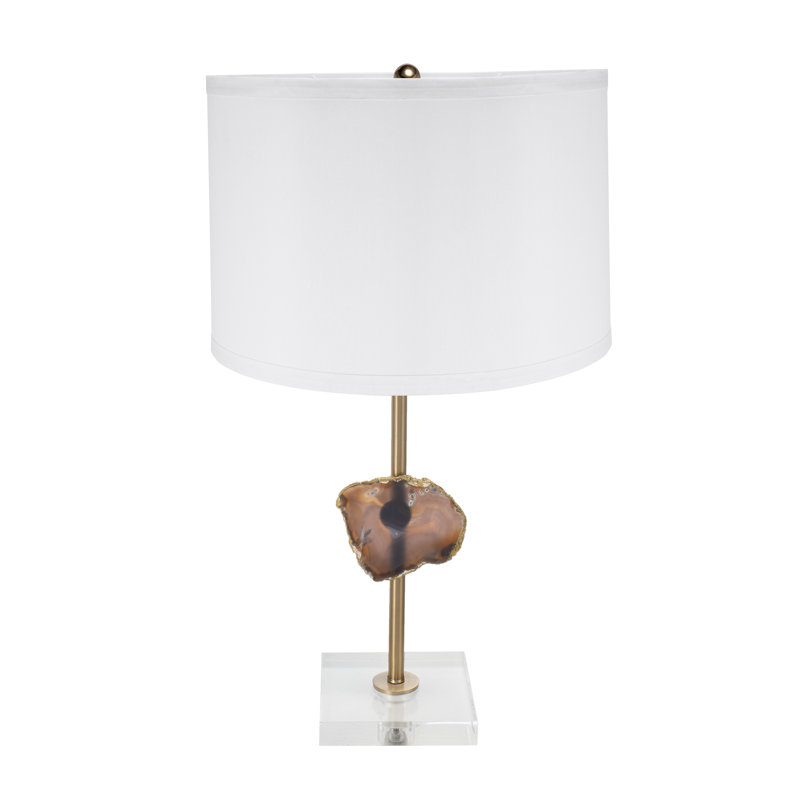 Lampe de table moderne en or avec accent de tranche d'agate - base de piédestal en acrylique blanc de 25,2 pouces pour la décoration du salon de la chambre à coucher