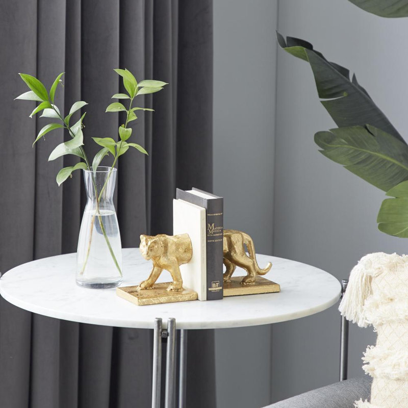 Metal Leopard Decorative Gold Bookends Set