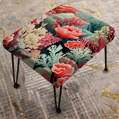 Pink And Blue Coral Coastal Reef - Coastal Rectangle Ottoman