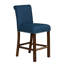 Tabouret de comptoir rembourré de 2 avec garniture cloutée - bleu, siège à dossier rabattable, structure de pieds en bois de noyer moyen, patins résilient argent mat et réglables pour tabourets de sol stables