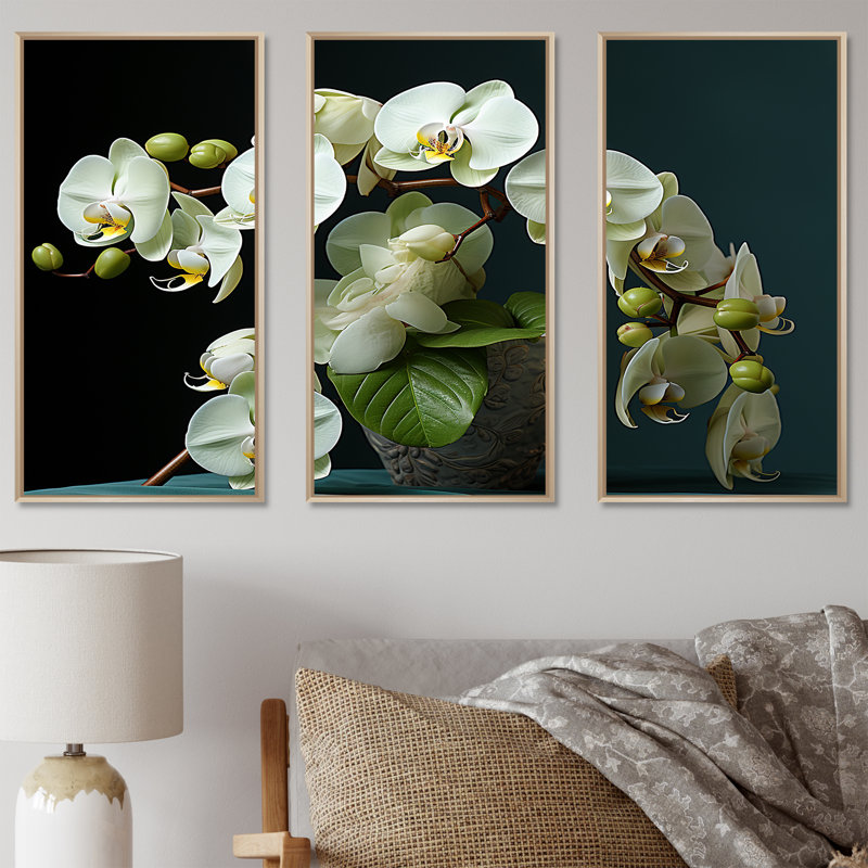 Green Orchids Realistic Elegance I - Ensemble de décorations murales Orchidées, H 28 po x l 36 po x P 1 po