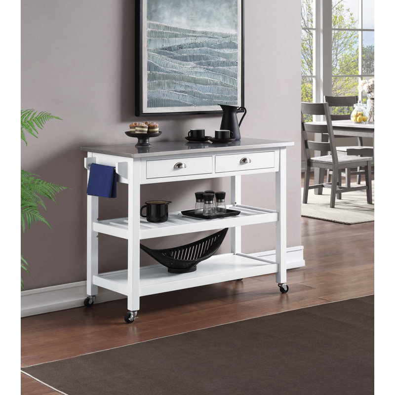 Carbin 45" Solid Wood Kitchen Cart Butcher Block, White