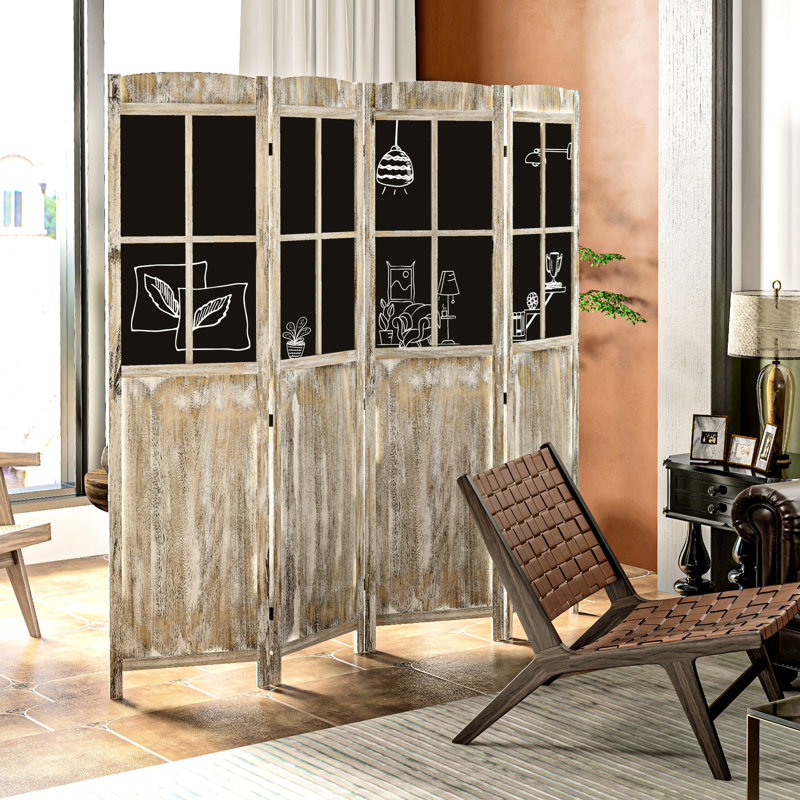 Paravent 4 panneaux, grand écran d'intimité de 5,6 pi avec tableaux noirs, cloison portative en bois pour le bureau personnel, écrans naturels,