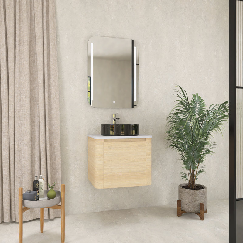Ensemble de meuble-lavabo mural 24 po avec porte en céramique Art, Chêne blanc américan, Noir / blanc