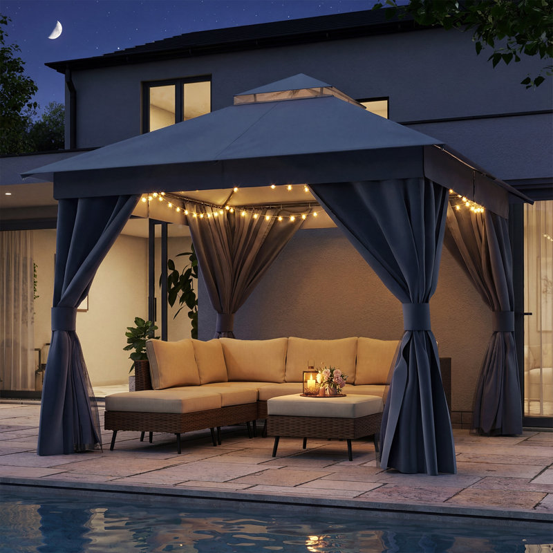 Yardgrace 10'X10' Soft-top Double-Roofed Steel Patio Gazebo, Navy