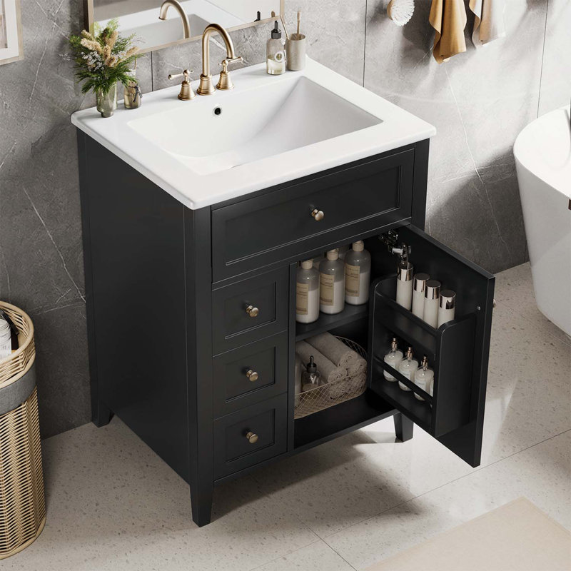 Meuble-lavabo sophistiqué avec rangement abondant et attrait intemporel, Noir