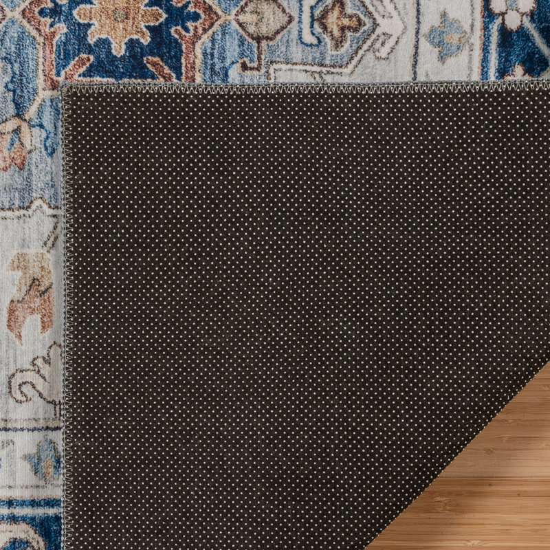 Tapis bleu / ivoire Samira Micah, Rectangle 3 pi 6 po x 4 pi 6 po