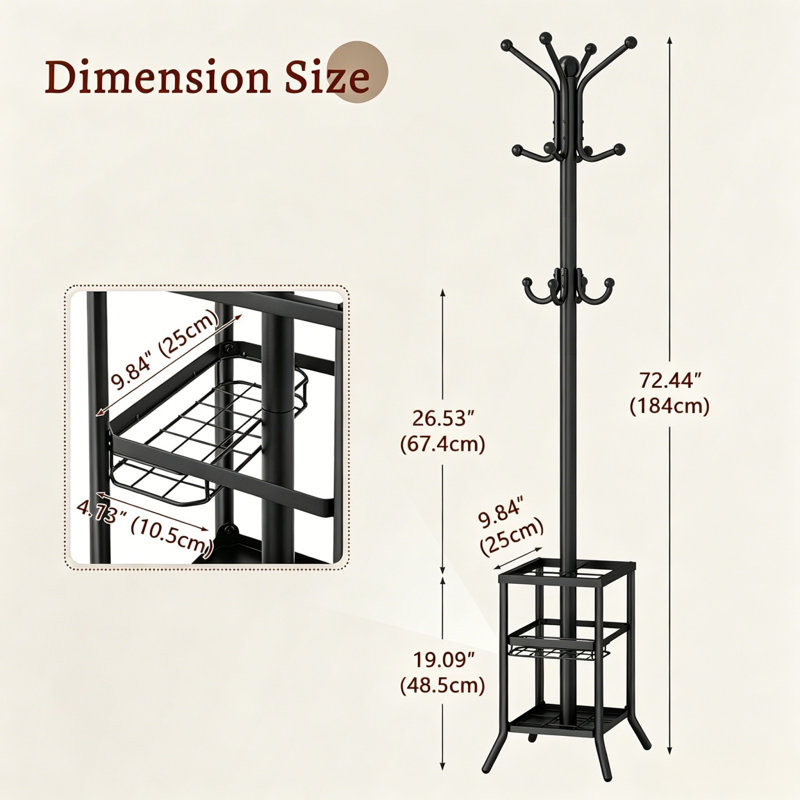 Freestanding 12 - Hook Coat Rack