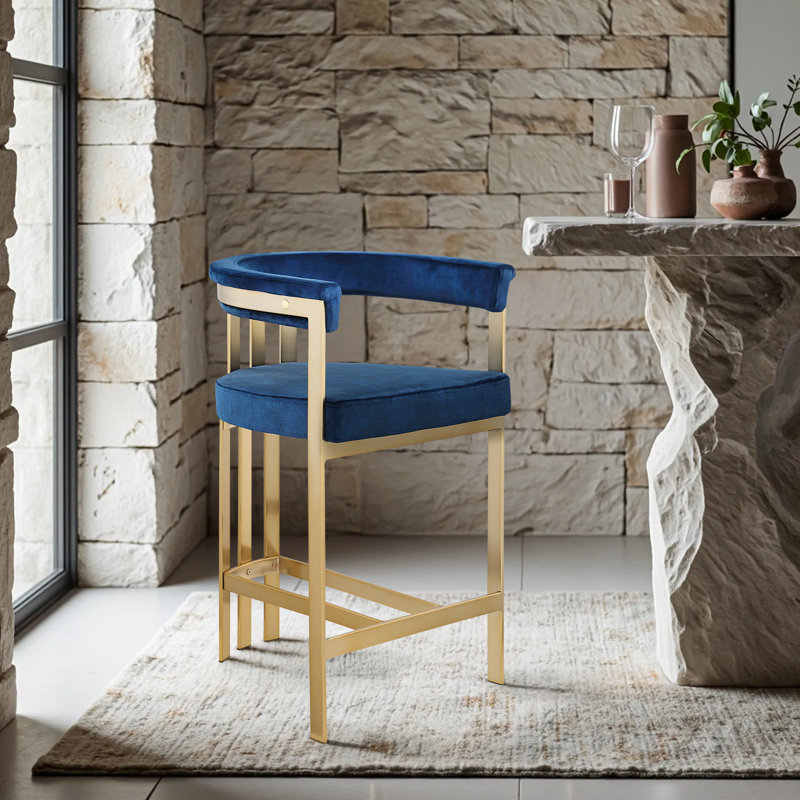 Tabouret de comptoir 26,4 po Marcello, Velours marine