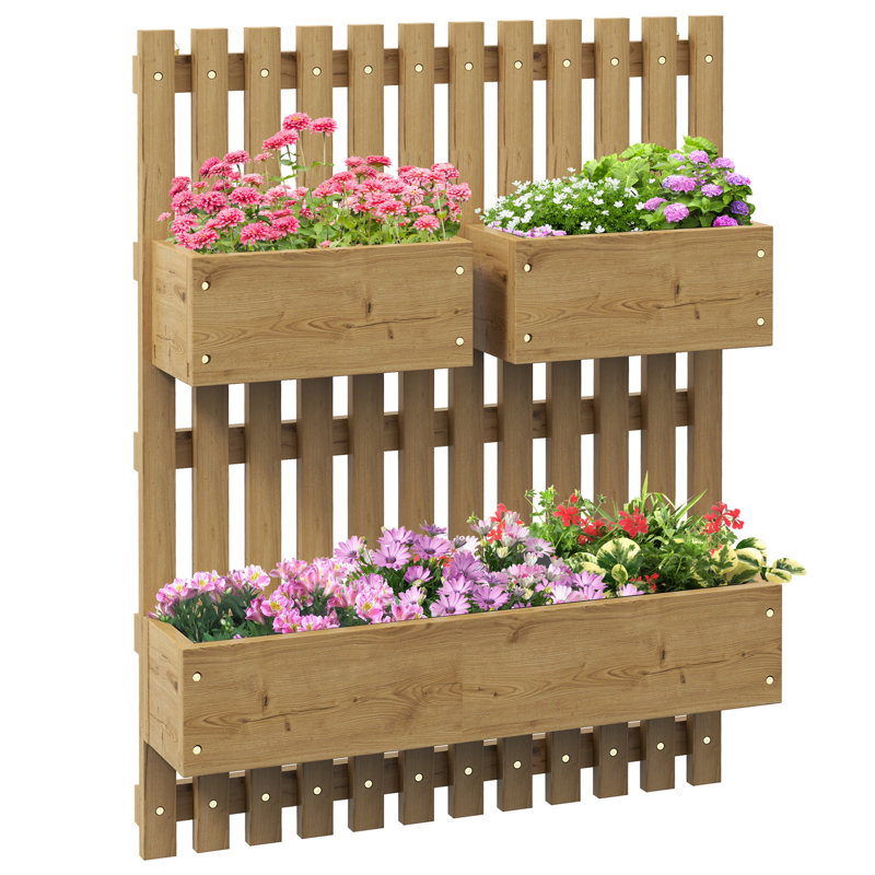 Brexlee Wall-mounted Wooden Garden Planters with Trellis, Carbonised