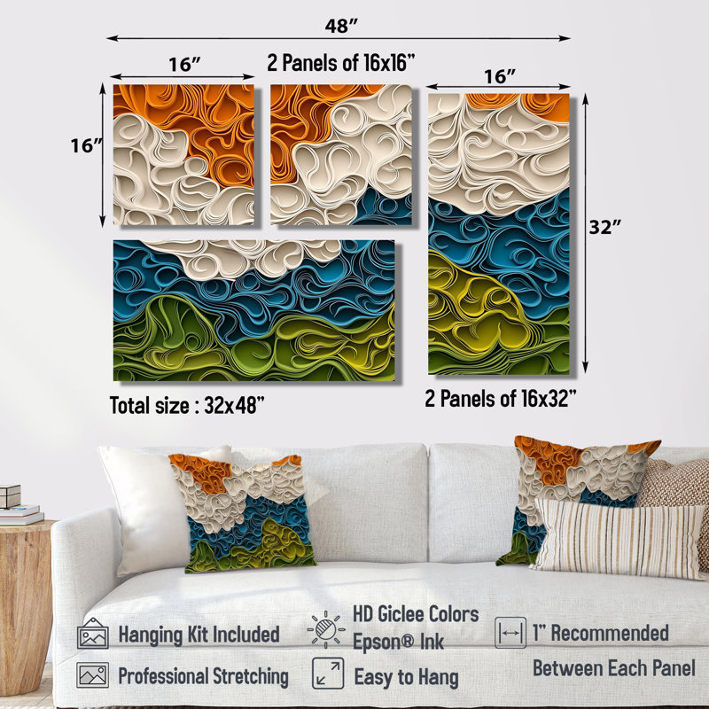 Biomorphism Earth Rhythm In Chaos IV - Abstract Wall Art, 4 pièces, Toile tendue, Ne s’applique pas