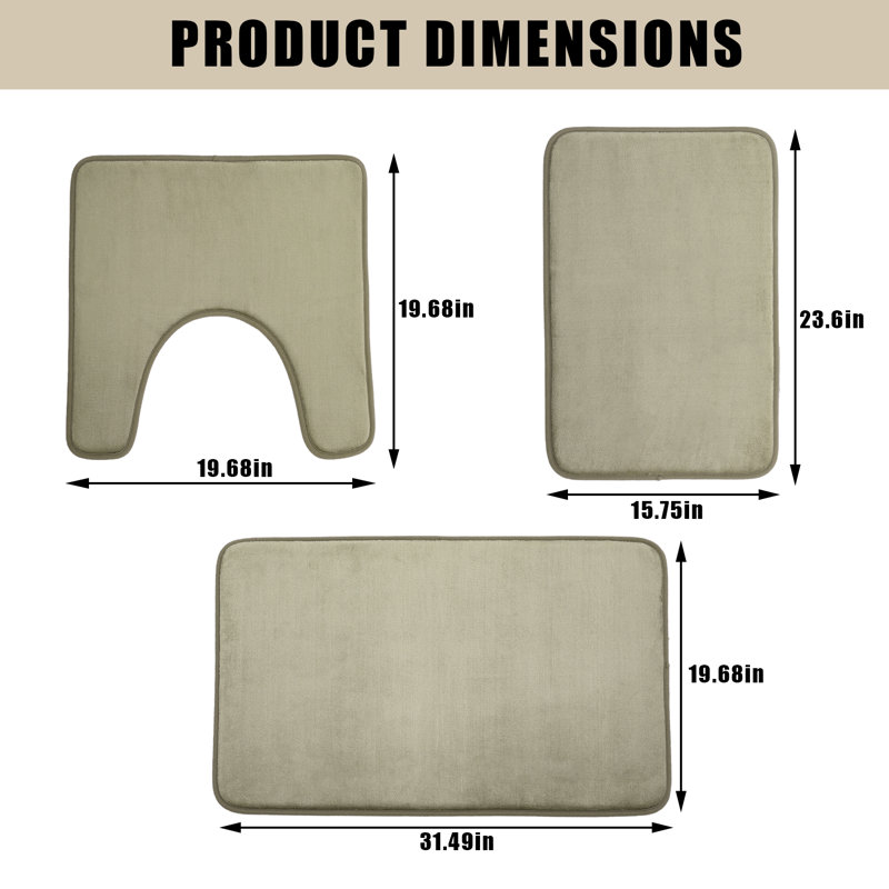 Ensemble de tapis de salle de bain en mousse viscoélastique 3 pièces, tapis de bain en flanelle antidérapante avec tapis de toilette en forme de U, vert olive