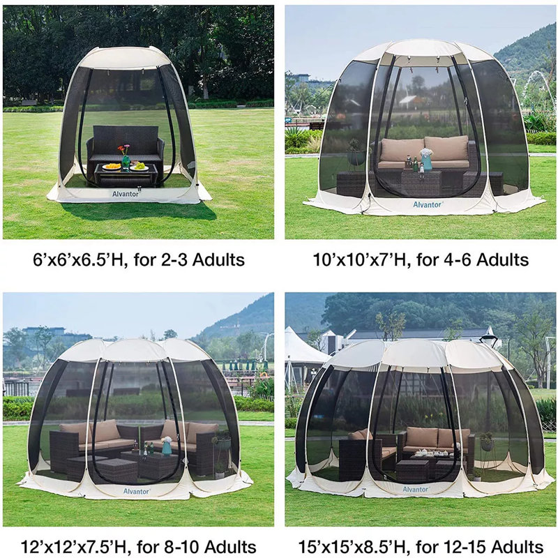 Beige 10' x 10' Pop Up Screen House Tent with Fiberglass Frame
