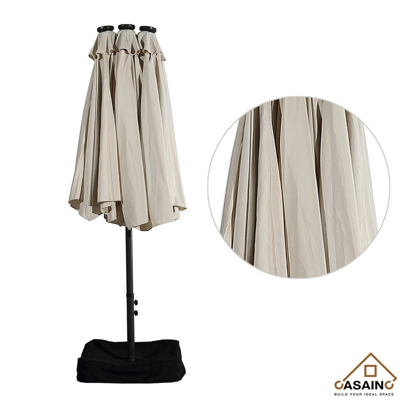 Beige 15-ft Steel Double-Sided Patio Umbrella with Base