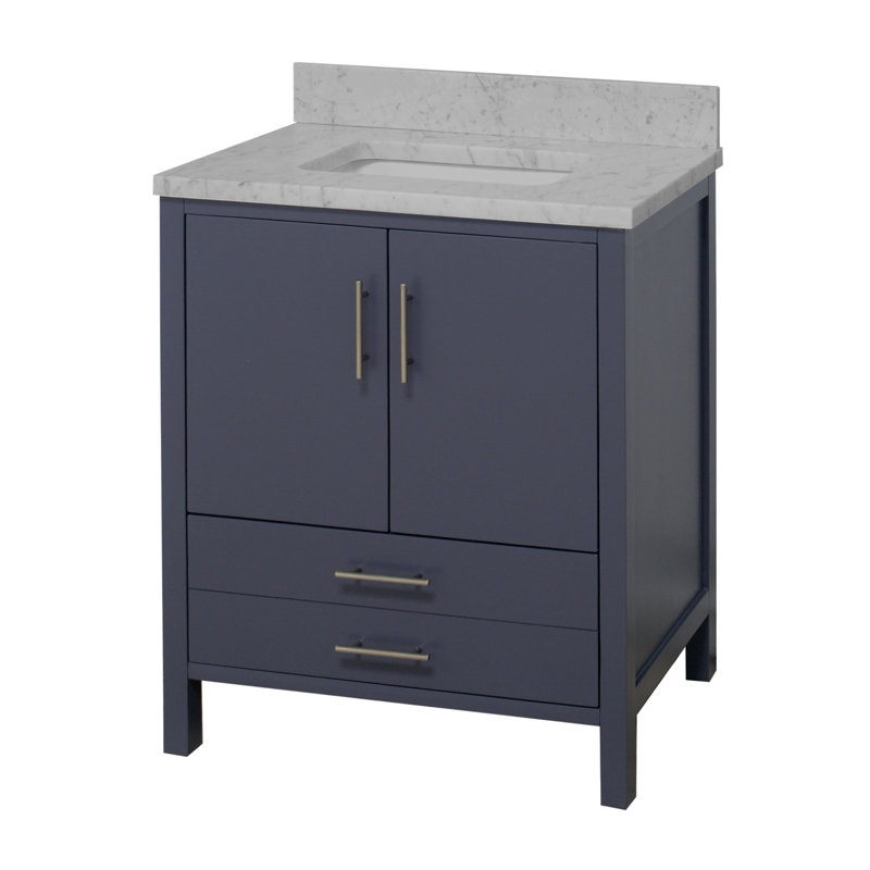 Ensemble de meuble-lavabo simple 30 po Kiara, Gris charbon, Marbre de Carrare