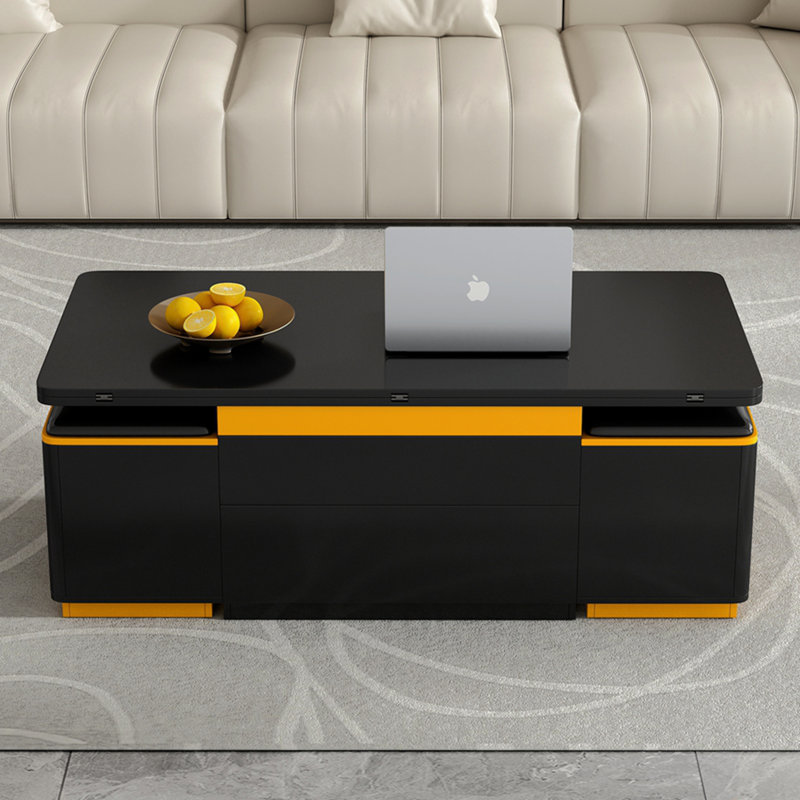 Table basse à plateau relevable U-Can avec 4 tabourets de rangement, table basse moderne avec plateau pliable, table basse réglable multifonctionnelle pour le salon