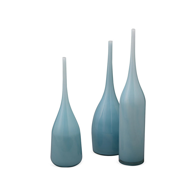 Periwinkle Blue Handblown Glass Decorative Vase Set