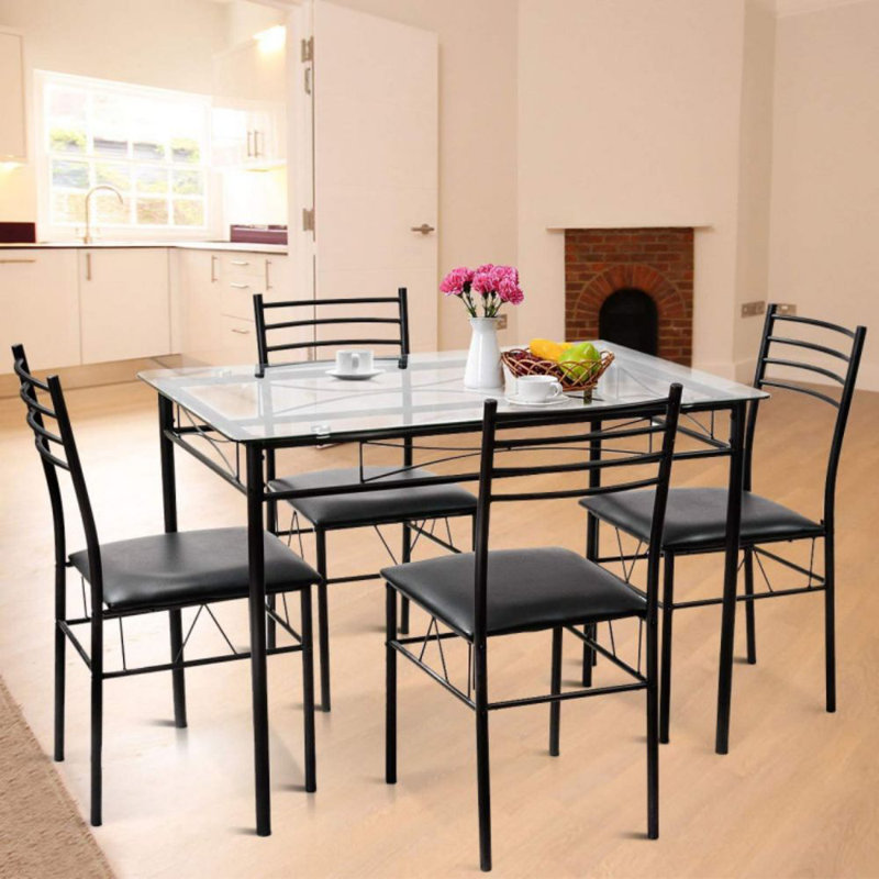 Abriannah 4 - Person Glass Top Four Leg Dining Set
