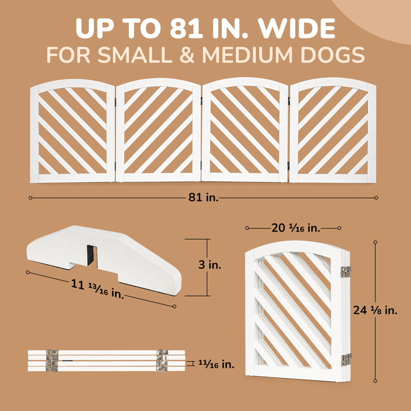 Darias Acacia Wood 4-Panel Freestanding Pet Gate, 24" Height and 81" Width, Blanc