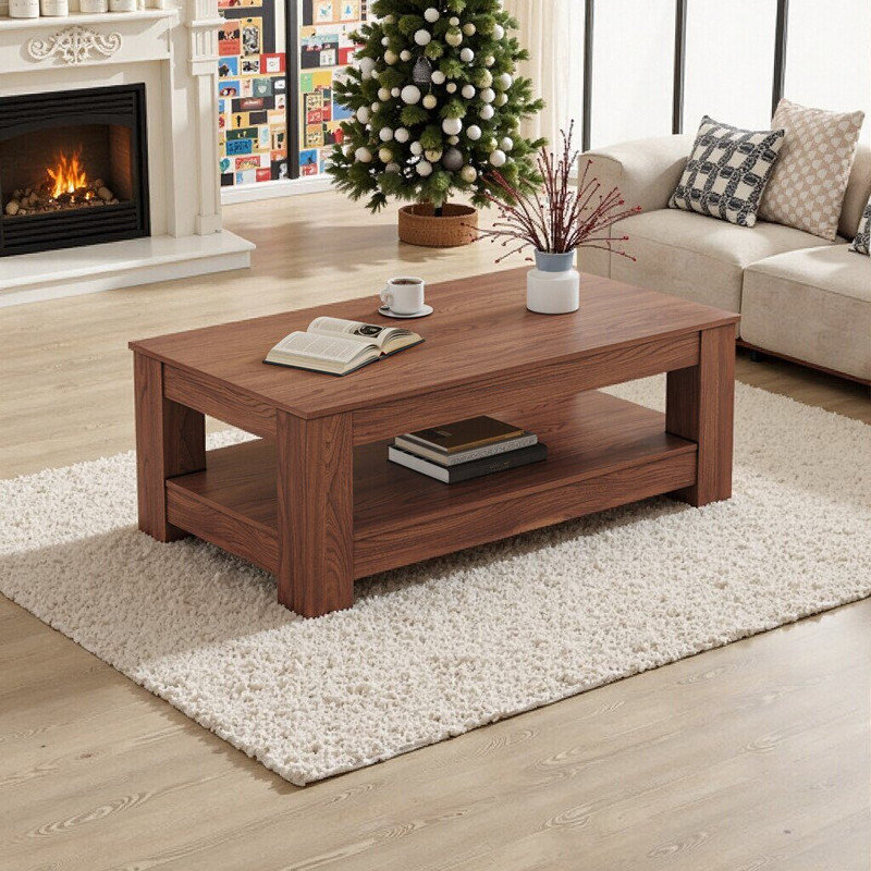 Double Layer MDF Coffee Table, Rectangular Design, Walnut