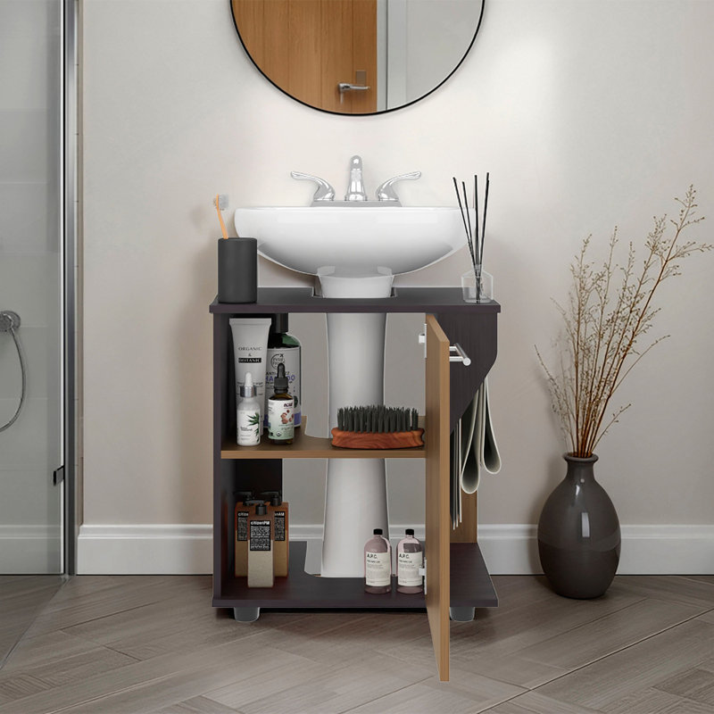 Armoire de rangement en wengé et chêne naturel avec deux tablettes, Wengé