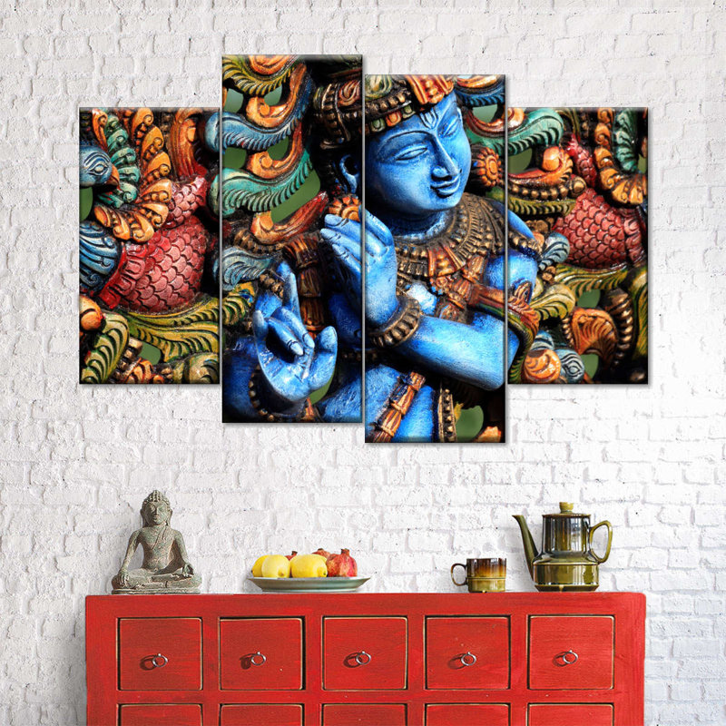 Beautiful Krishna - 4 pièces de toile tendue, H 32 po x l 52 po x P 1,25 po