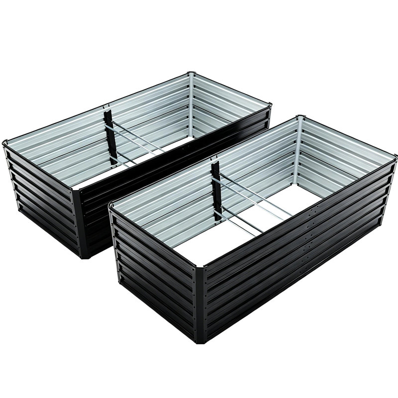 2 lits surélevés en métal galvanisé de 6 pi x 3 po x 2 pi pour les herbes, avec 4 barres de soutien structurelles et une bonne trousse de jardinage avec drainage, avec des barres de renforcement, une structure de revêtement résistante aux plantes