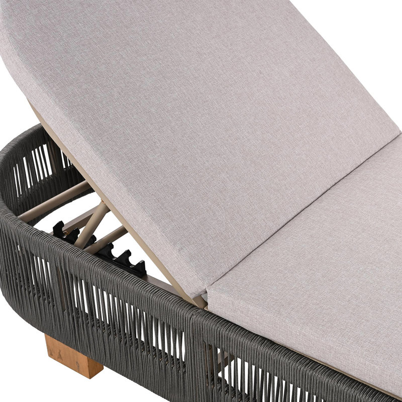 Outdoor  Acacia Wood Patio Adjustable Lounge Chair Set Of 4- Uncushioned For Backyard Pool Garden-Grey Rope & Natural Iron, 4
