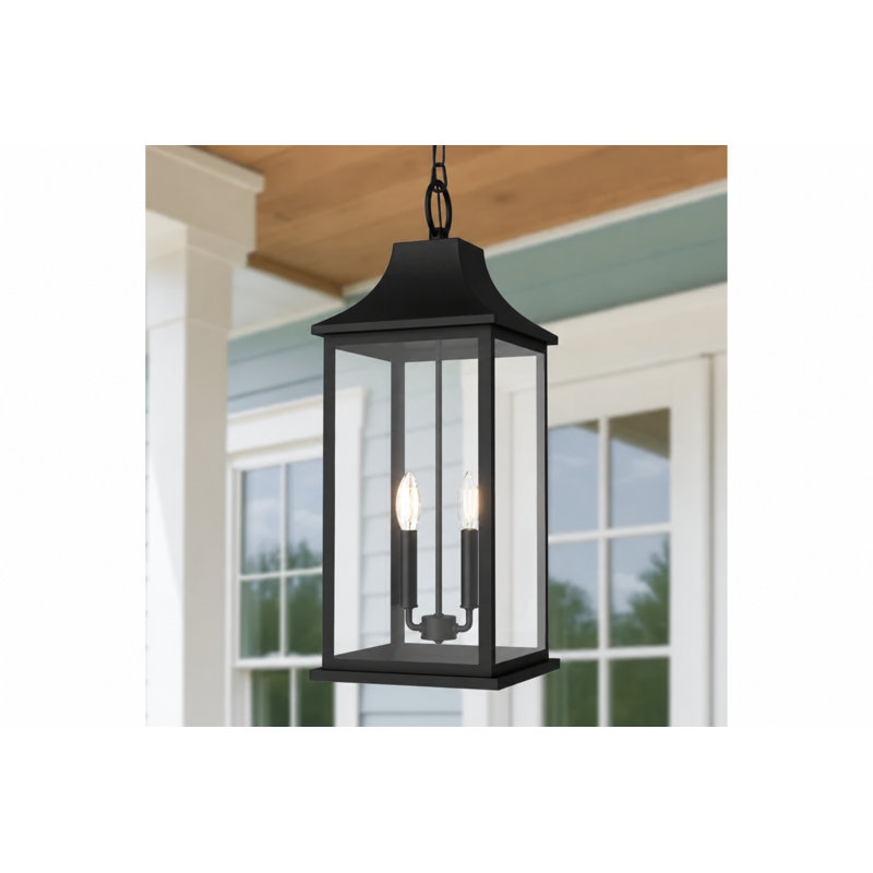2 - Light 20''H Adjustable Black Base Iron ETL Outdoor Hanging Lights with Clear Tempered Glass, Matte Sand Black