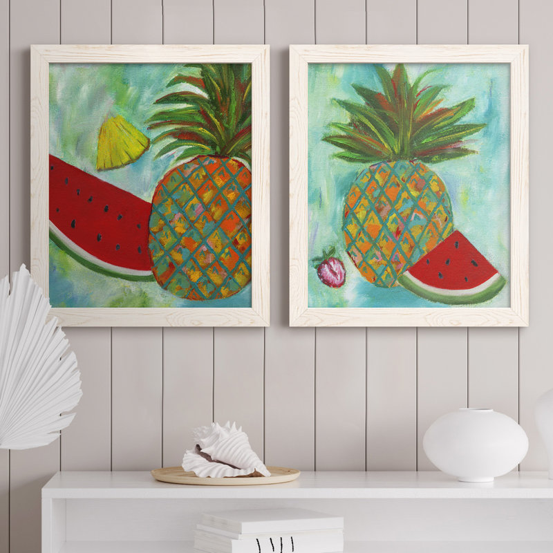 Ananas et melon d'eau I - ensemble de 2 reproductions d'art encadrées, H 24 po x l 36 po x P 1,5 po, Toile blanche encadrée