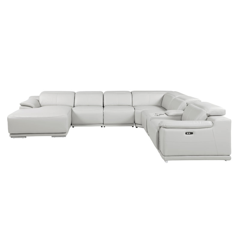 Canapé modulaire en cuir véritable 7 pièces avec 2 fauteuils inclinables électriques et appuis-tête réglables