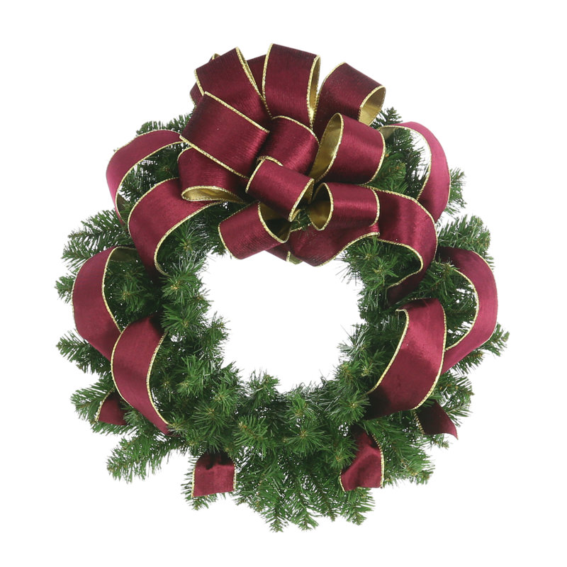 Couronne à feuilles persistantes Jeyli, H 32 po x l 32 po x P 8 po, Vert/Bourgogne