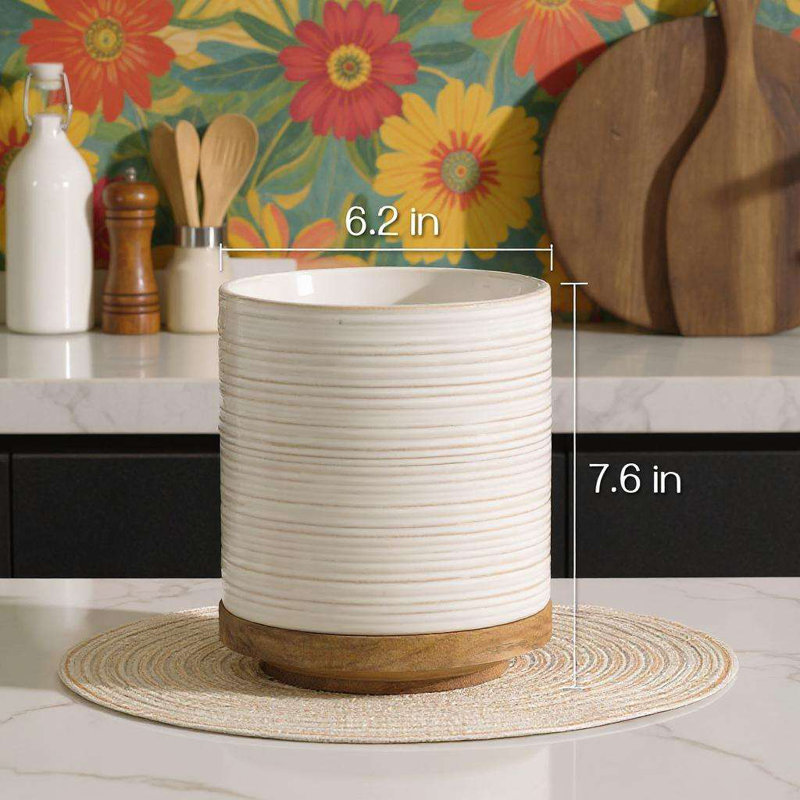 Rotating White Utensil Holder, 6.2 Inch