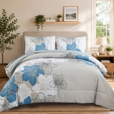 7 Piece Floral Comforter Set Soft Microfiber Bedding Set with Sheets for All Seasons