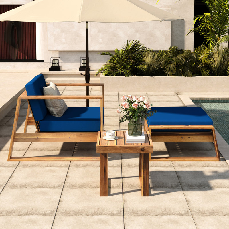 Ensemble de mobilier de jardin en bois avec fauteuil et table d'appoint mobile, idéal pour profiter du plein air. Sa hauteur pratique embellit l'espace.